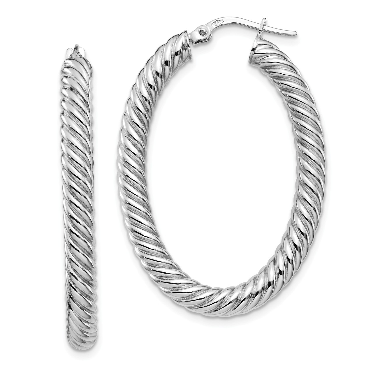 Leslies 10k White Gold Polished Oval Hinged Hoop Earrings