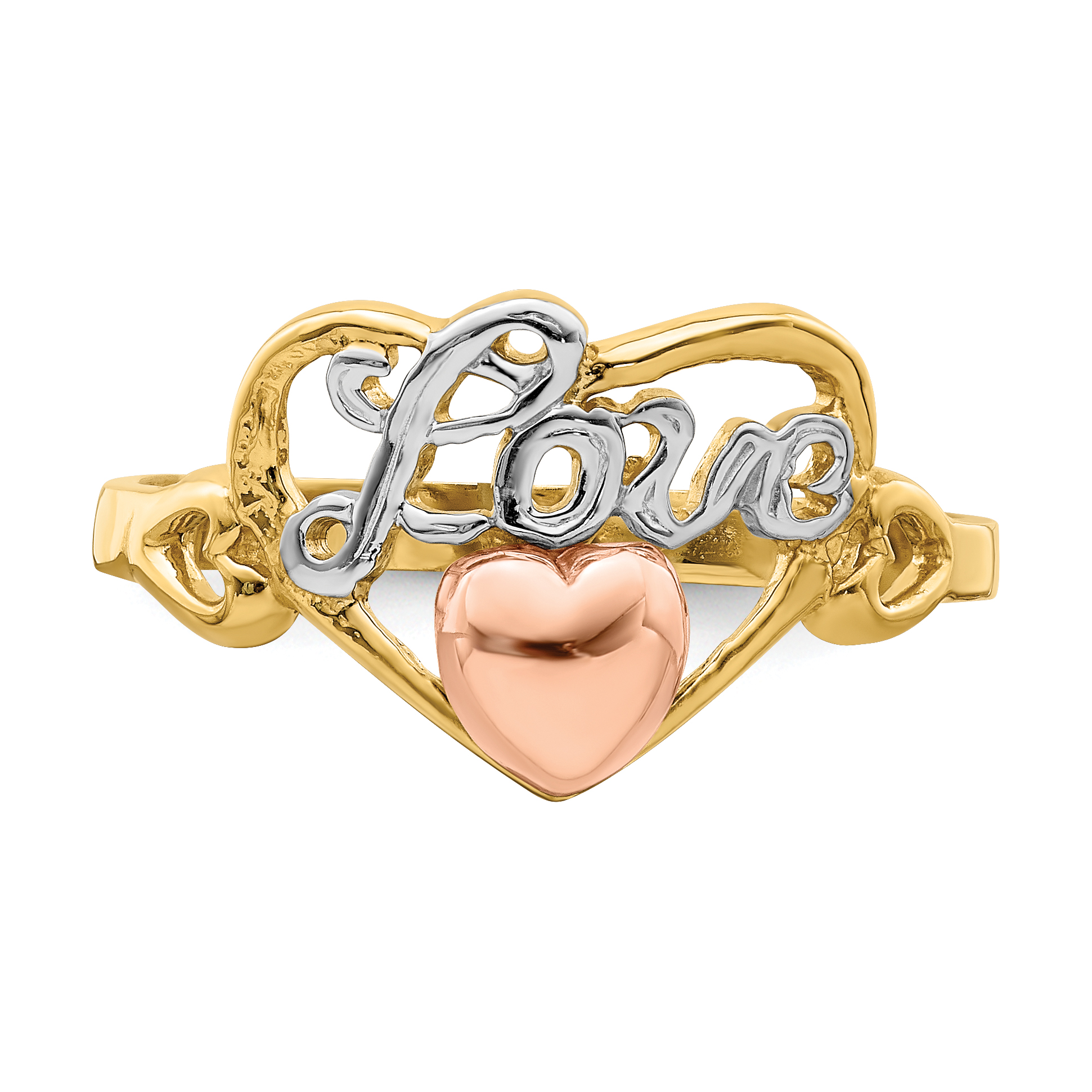 Lex & Lu 14k Yellow and Rose Gold w/Rhodium Love Heart Ring
