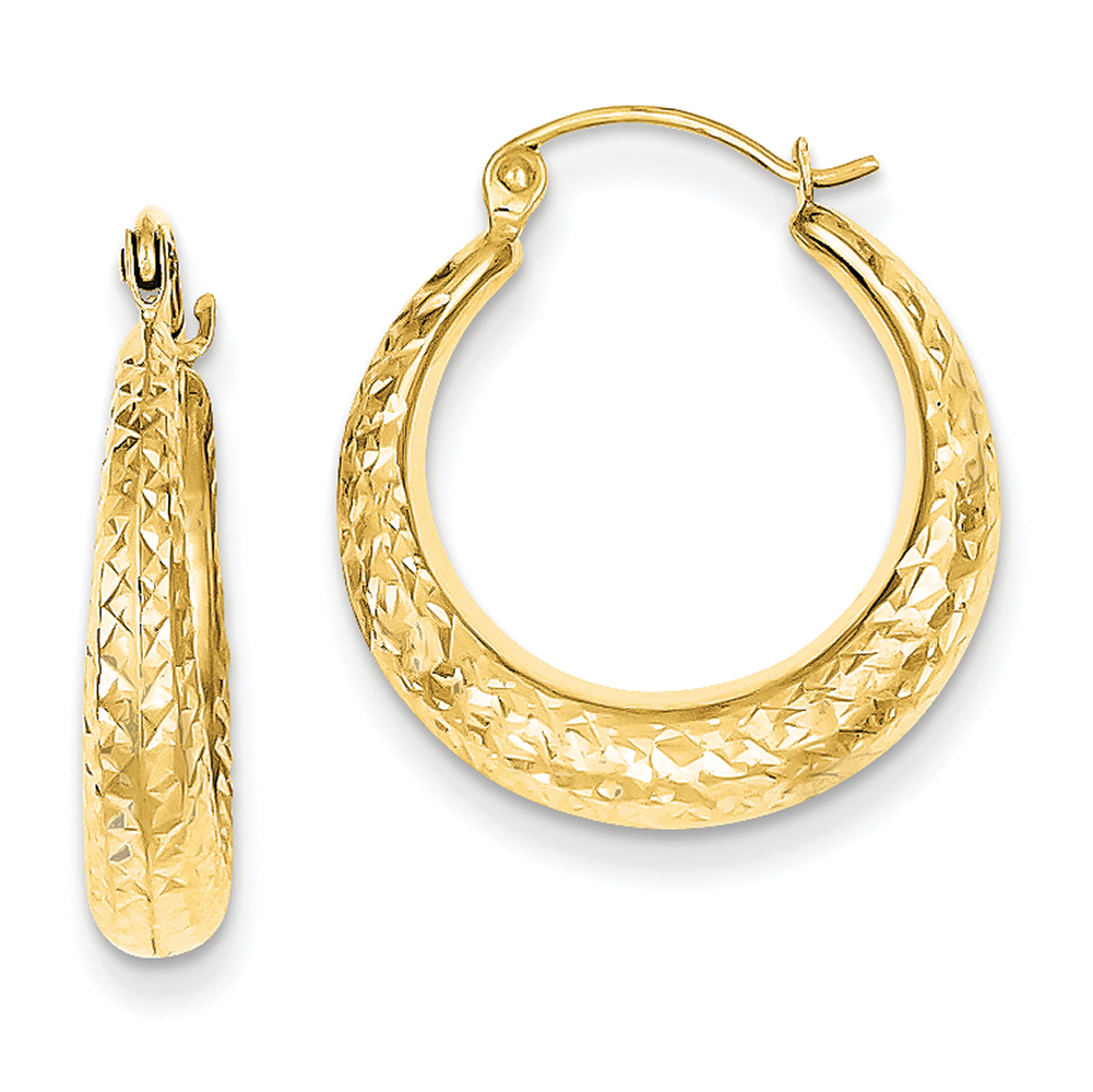 14k Yellow Gold D/C Hollow Hoop Earrings TL776 | eBay