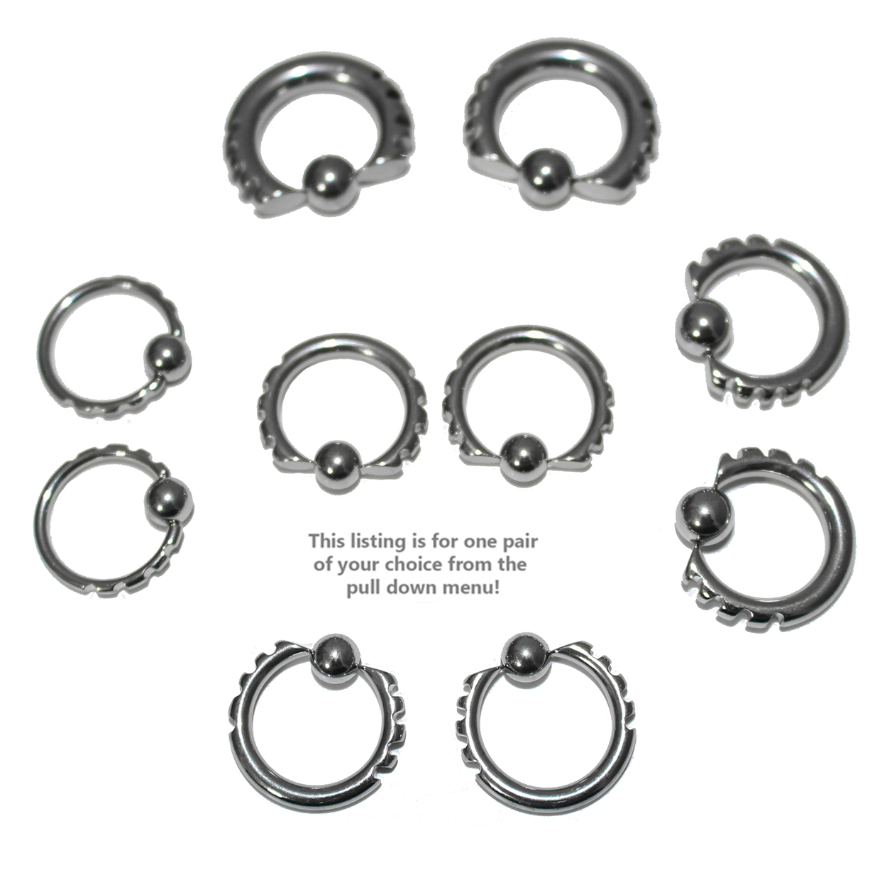 Pair of Steel Cut Captive Bead CBR Ring Earrings 14G Thru 6 Gauge eBay