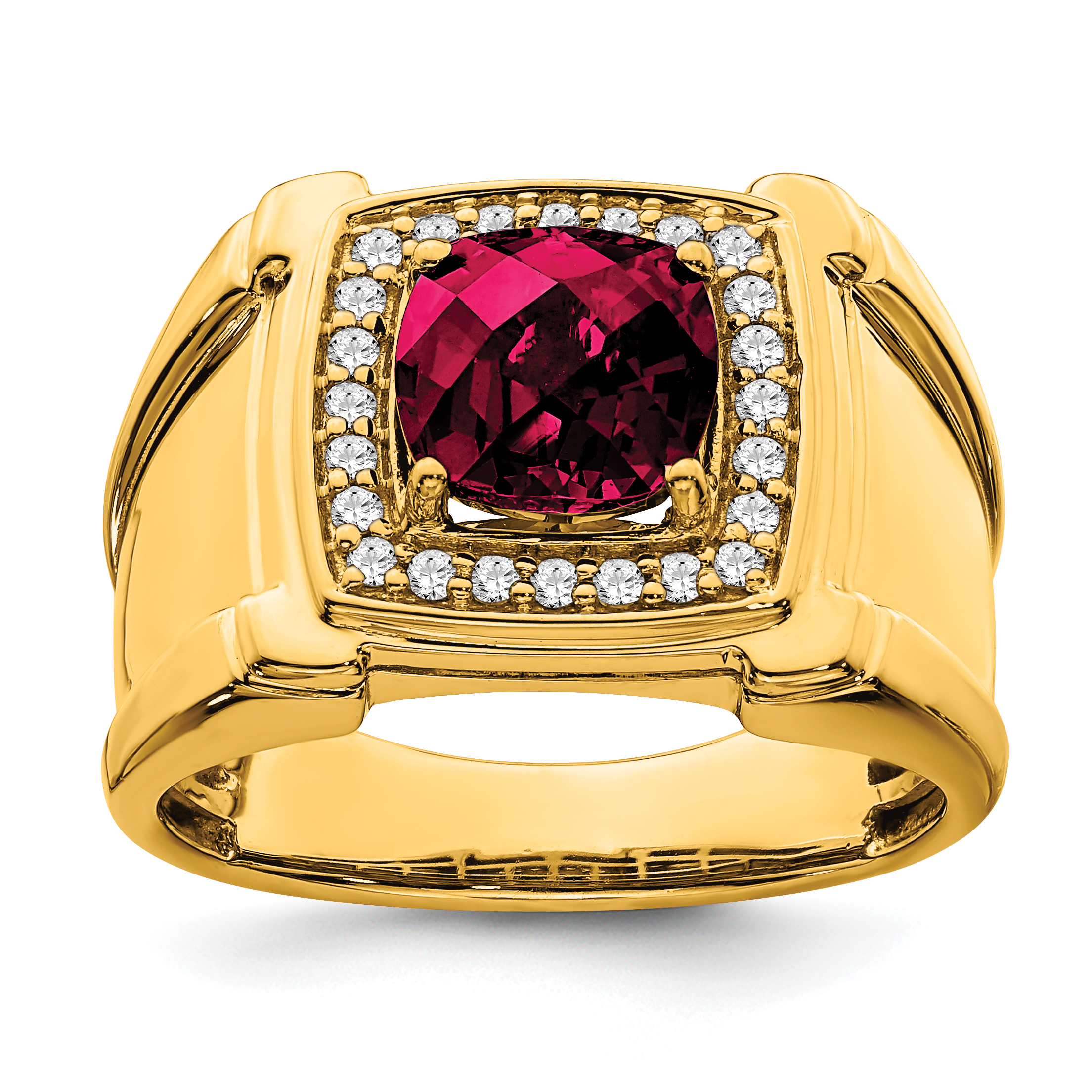 Lex & Lu 14k Yellow Gold Created Ruby & Diamond Men's Ring