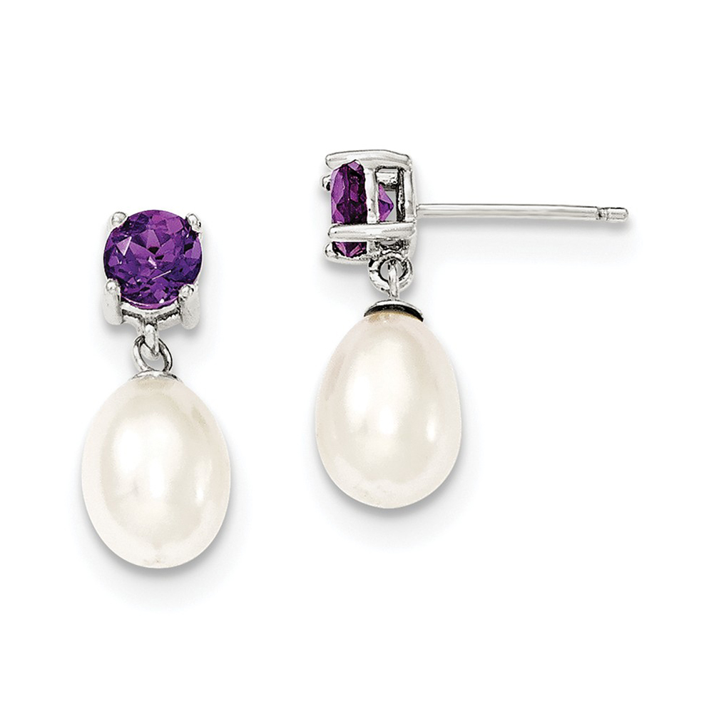 Sterling Silver Amethyst /& 7-8mm Freshwater Cultured Pearl Teardrop Earrings