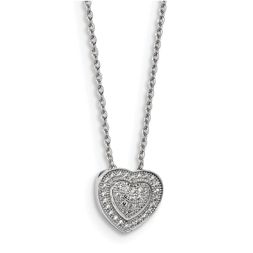 Sterling Silver & CZ Brilliant Embers Heart Necklace QMP336