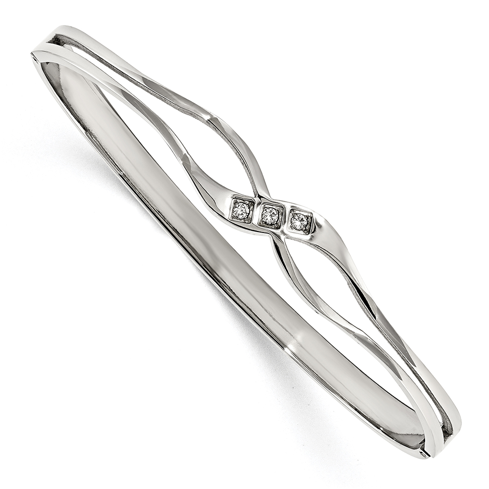 Chisel Stainless Steel Polished with CZ Hinged Bangle
