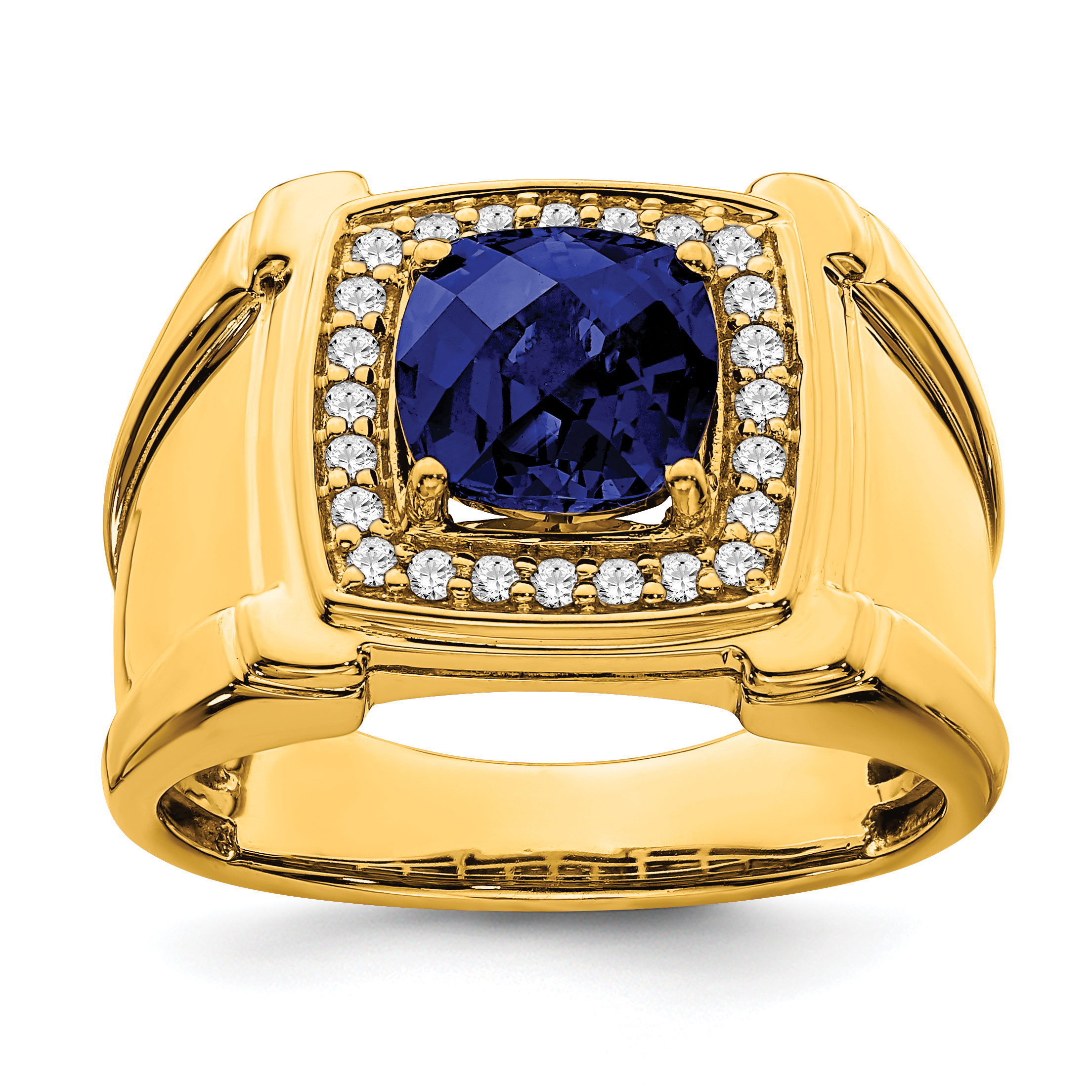 Lex & Lu 14k Yellow Gold Created Sapphire & Diamond Men's