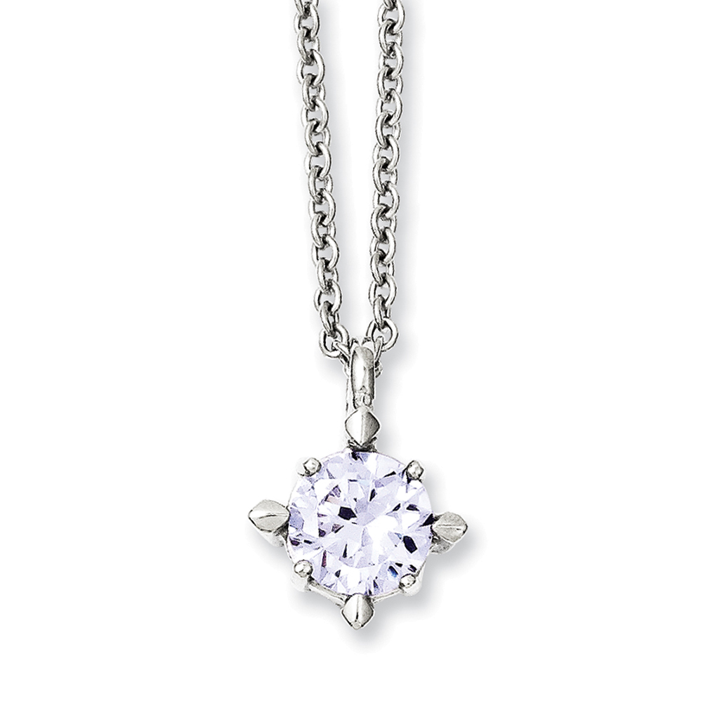 RoseCharm Beautiful Stainless Steel Lavender CZ Pendant 18in Necklace