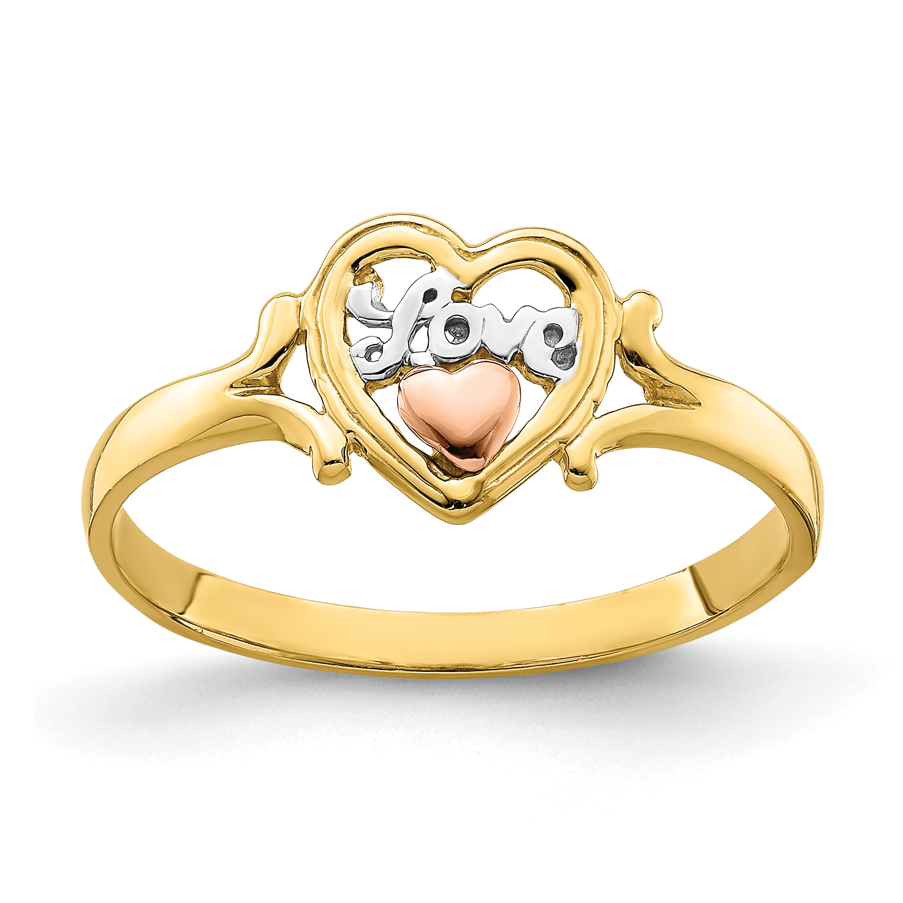 Lex & Lu 14k Yellow and Rose Gold w/Rhodium Love Heart Ring