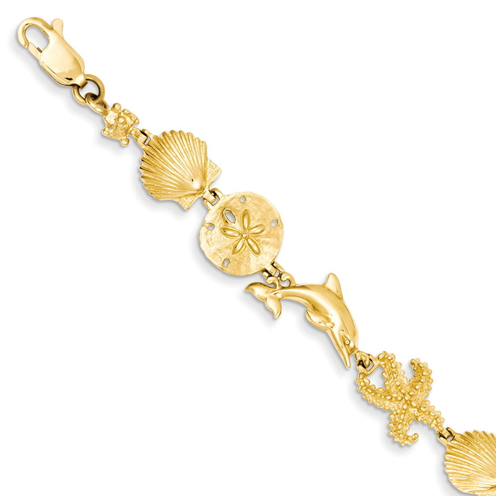 14k Yellow Gold Seashore Theme Bracelet FB1116-7.25 | eBay