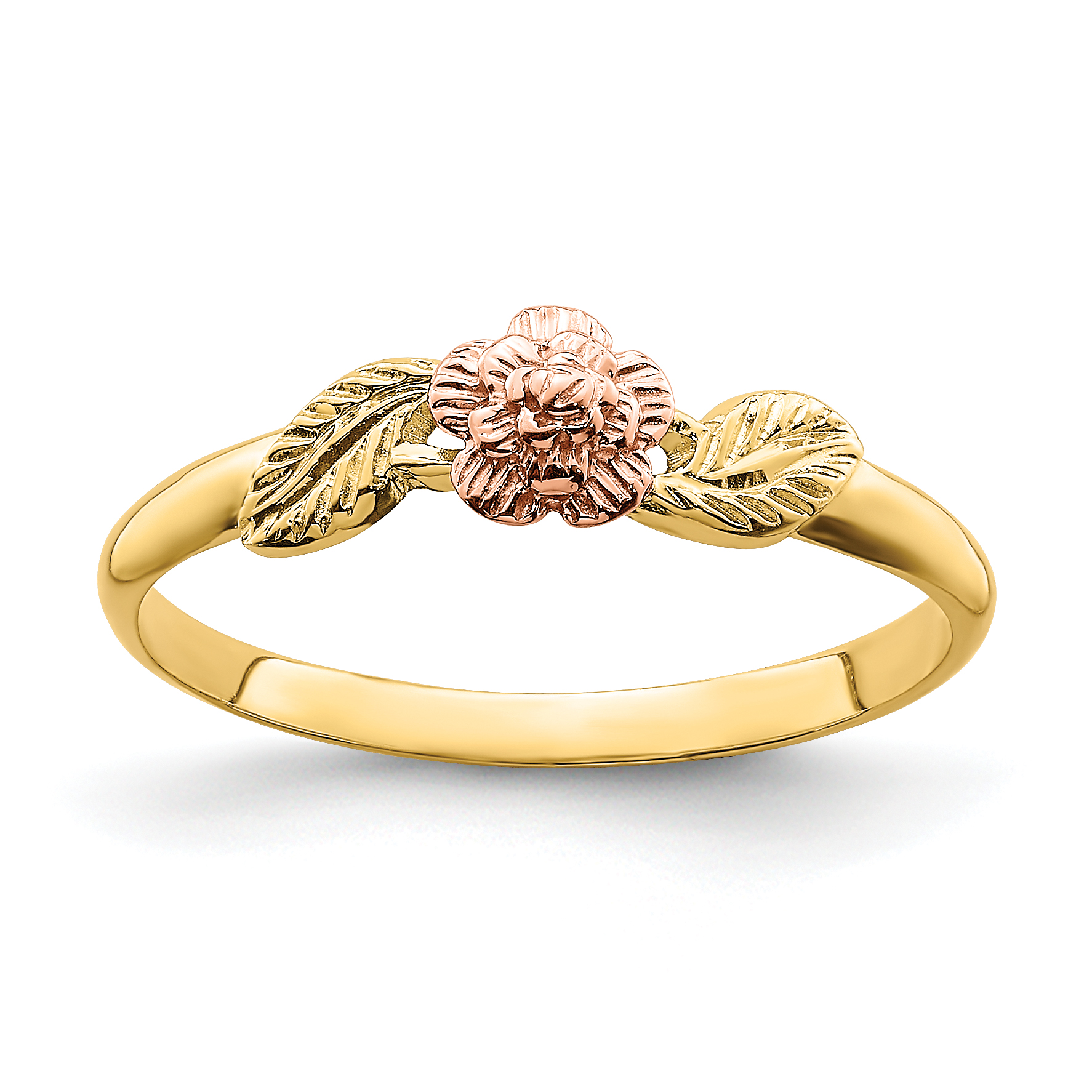 Lex & Lu 14k Two-tone Gold D/C Leaves w/Flower Ring Size 7