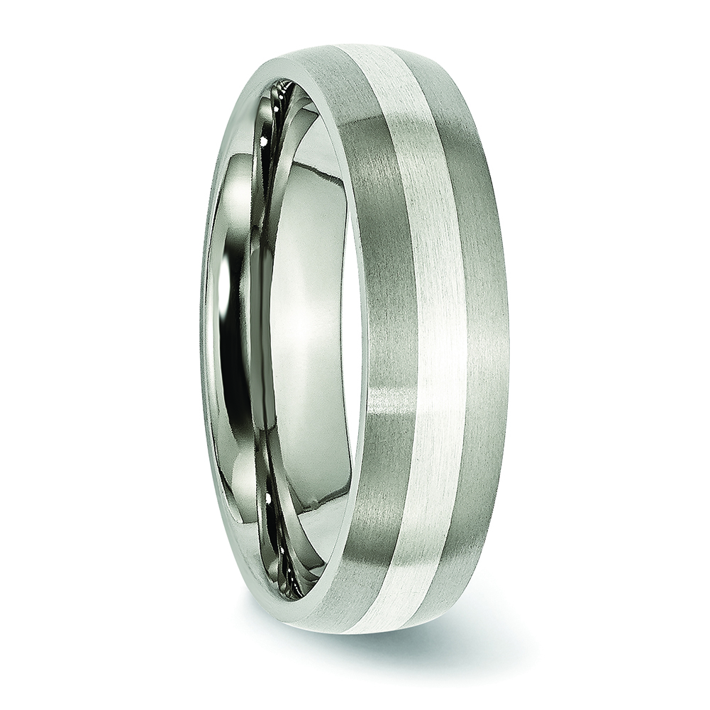 Chisel Titanium Sterling Silver Inlay 6mm Brushed Band Ring