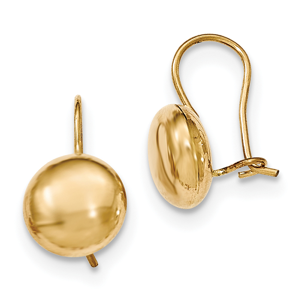 14k Yellow Gold Polished 10.5mm Button Kidney Wire Earrings