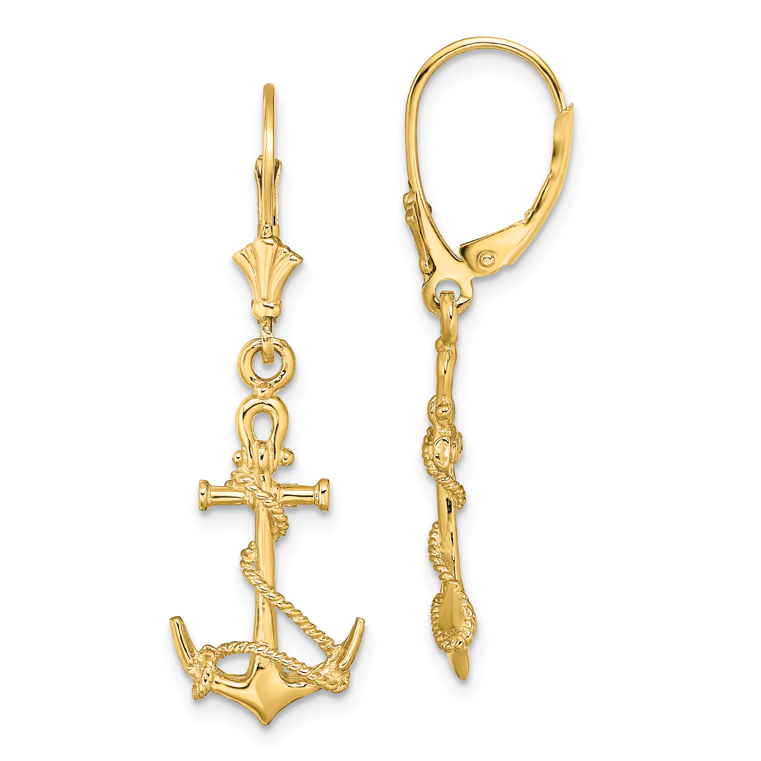 14k Yellow Gold 3-D Anchor Shackle and Entwined Rope Pendant