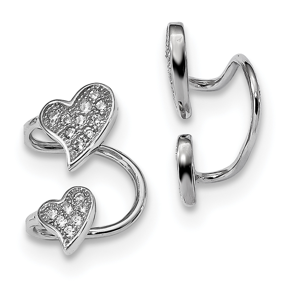 Lex /& Lu Sterling Silver w//Rhodium Heart and CZ Post Earrings