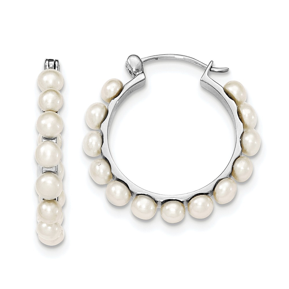 Solid .925 Sterling Silver Rhodium Plated CZ and FW Cultured Pearl Post Ear 11 mm