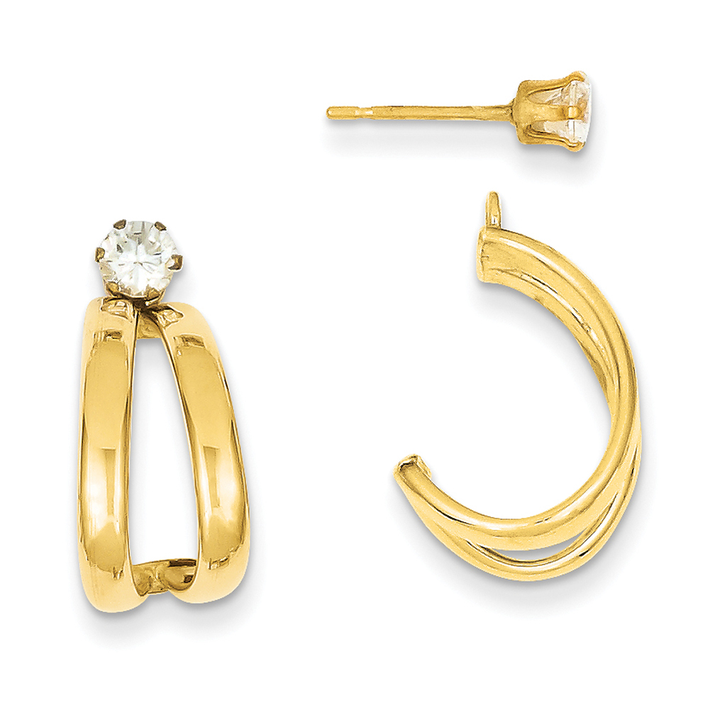 14k Yellow Gold Polished w/CZ Stud Earring Jackets XY1227 | eBay