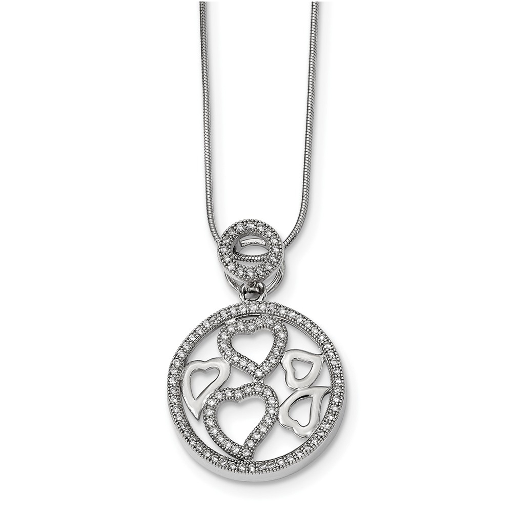 Cubic Zirconia 18 Length 925 Sterling Silver With Rhodium-Plated CZ Brilliant Embers Polished Heart Necklace