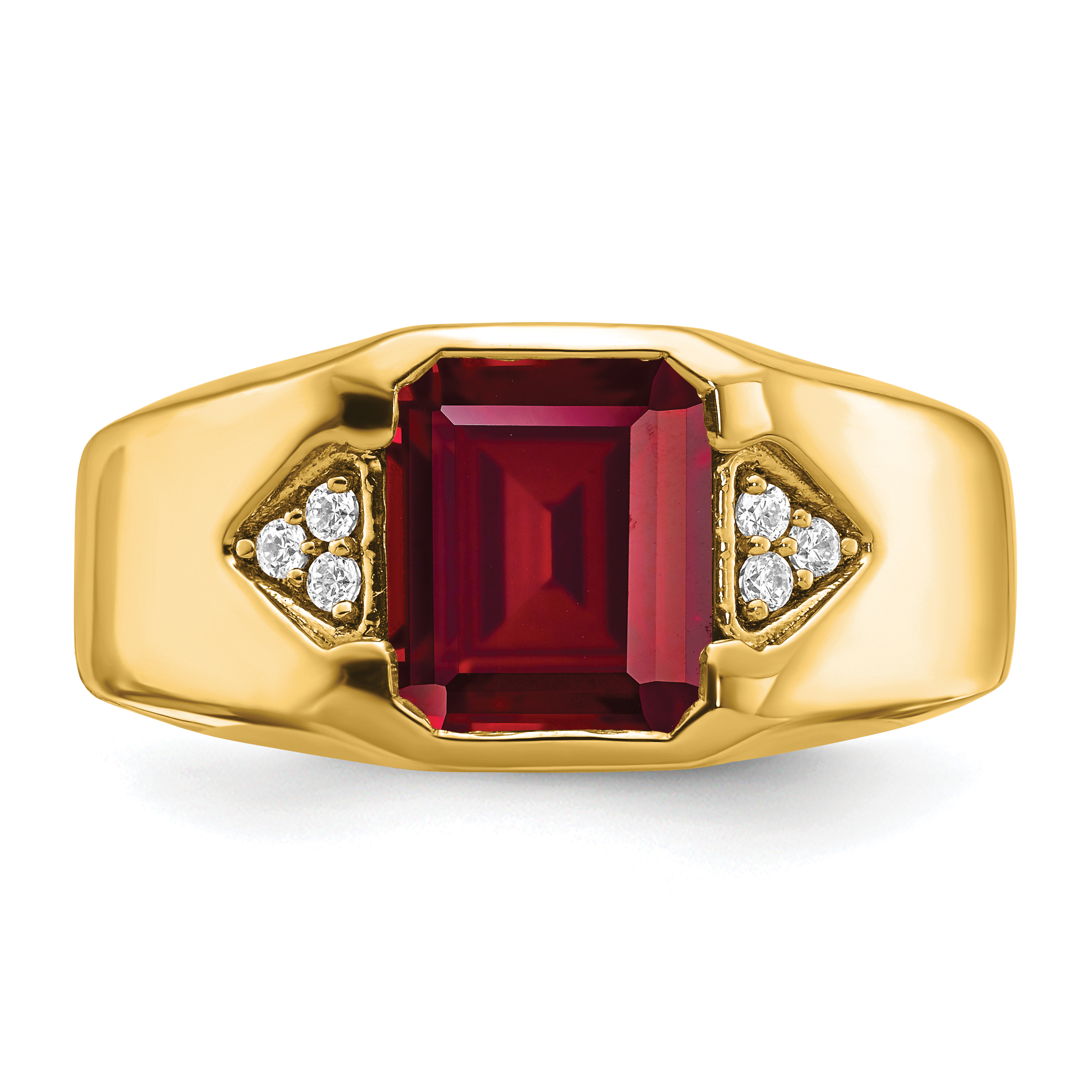 Lex & Lu 14k Yellow Gold Created Ruby & Diamond Men's Ring